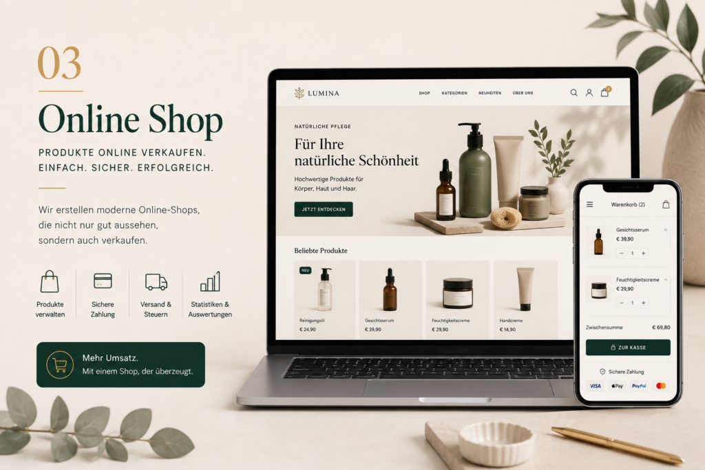 Moderner Online-Shop für Unternehmen mit professionellem E-Commerce Design und mobiler Optimierung