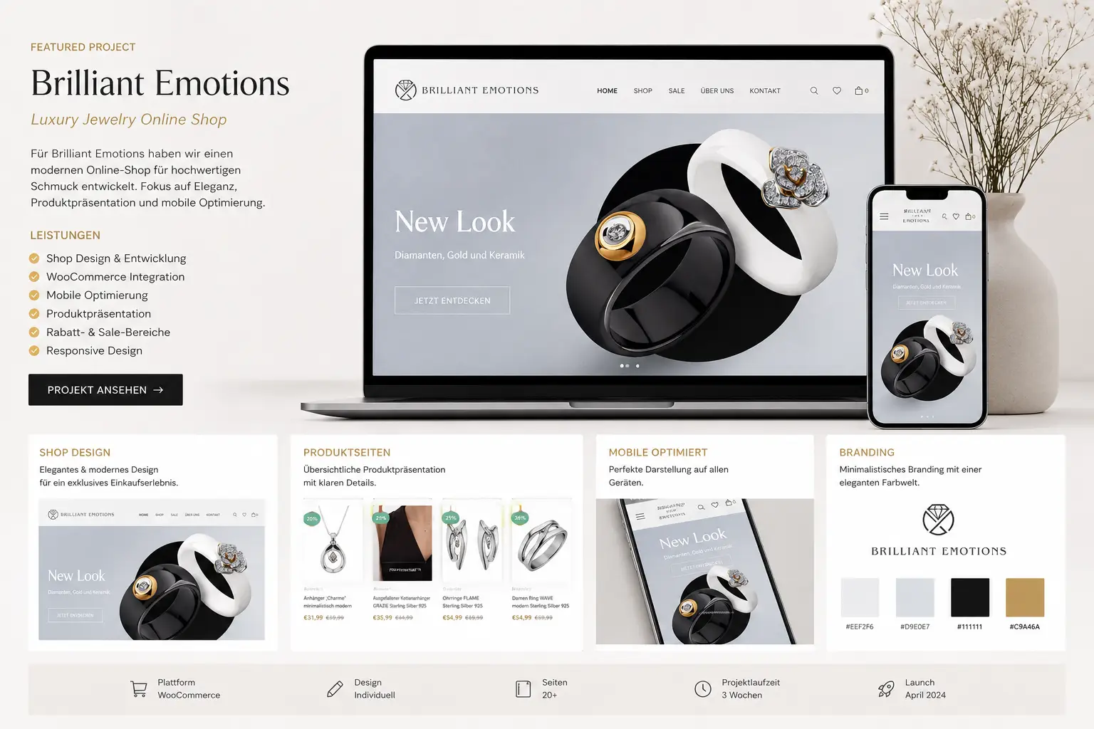 Webdesign Projekt Brilliant Emotions – Online-Shop für Schmuck