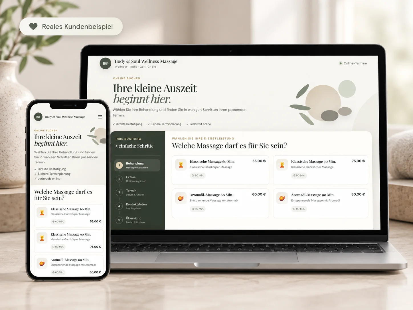 Reales BookUp-Kundenbeispiel von Body & Soul Wellness Massage